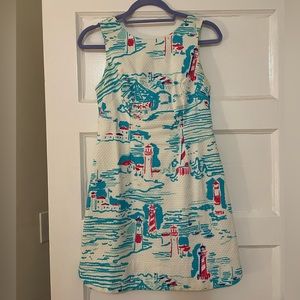 Lilly Pulitzer Delia Shift Dress in “Watch Out” Lighthouse Print, 0
